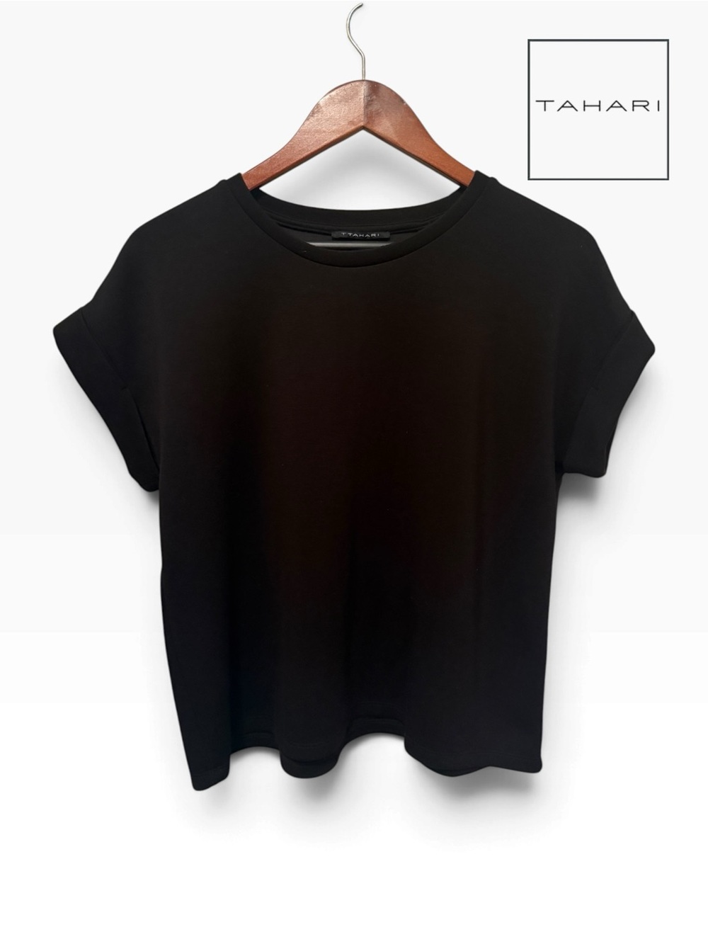 T Tahari Black Short Sleeve Crewneck Tee